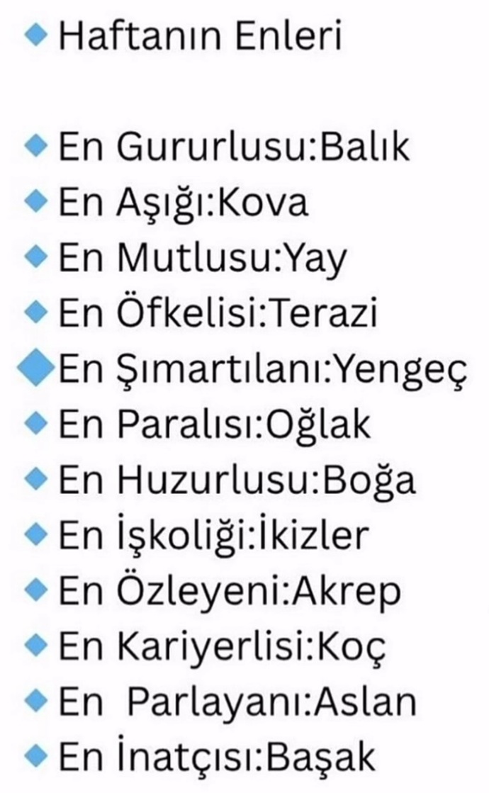 Burnunuza göre haftanın enleri nelerdir?