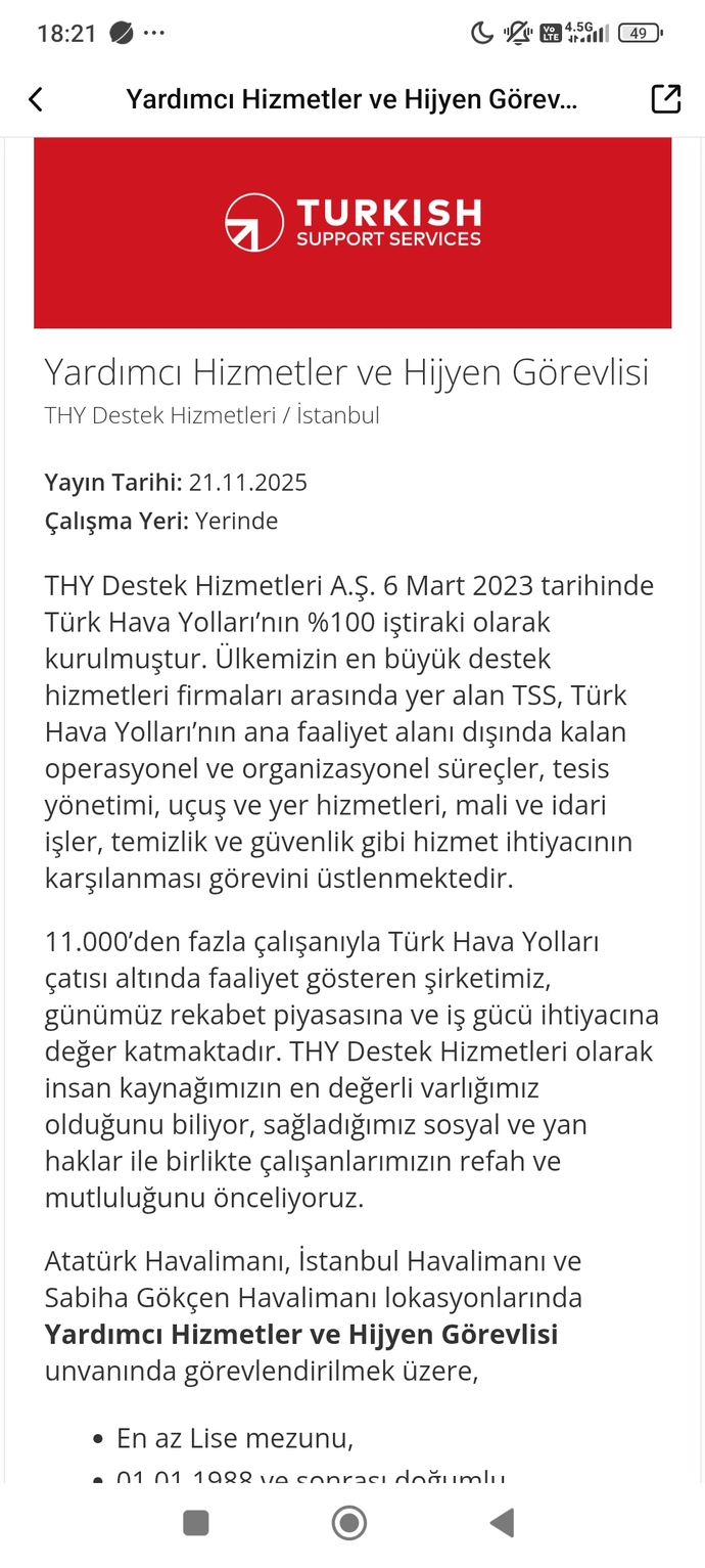 THY iş ilanı hakkında?