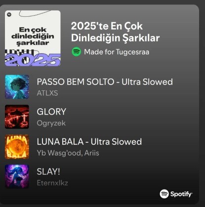 2025 yılında spotifyda en çok dinlediğiniz şarkılar?