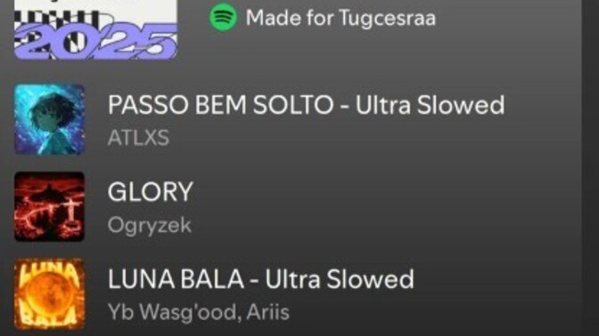 2025 yılında spotify'da en çok dinlediğiniz şarkılar?