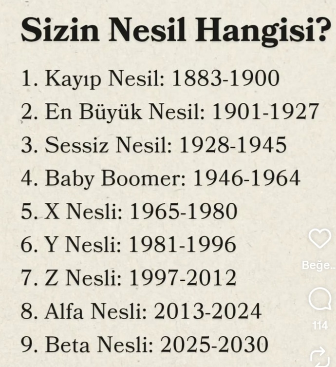Sizin nesil hangisi yani ne kuşağısınız?