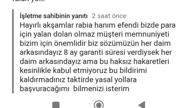 Beni dolandıran bir işletmeye düşük derecelendirme verdim diye tehdit edildim. Ne yapmalıyım?(tehdit resimde)?
