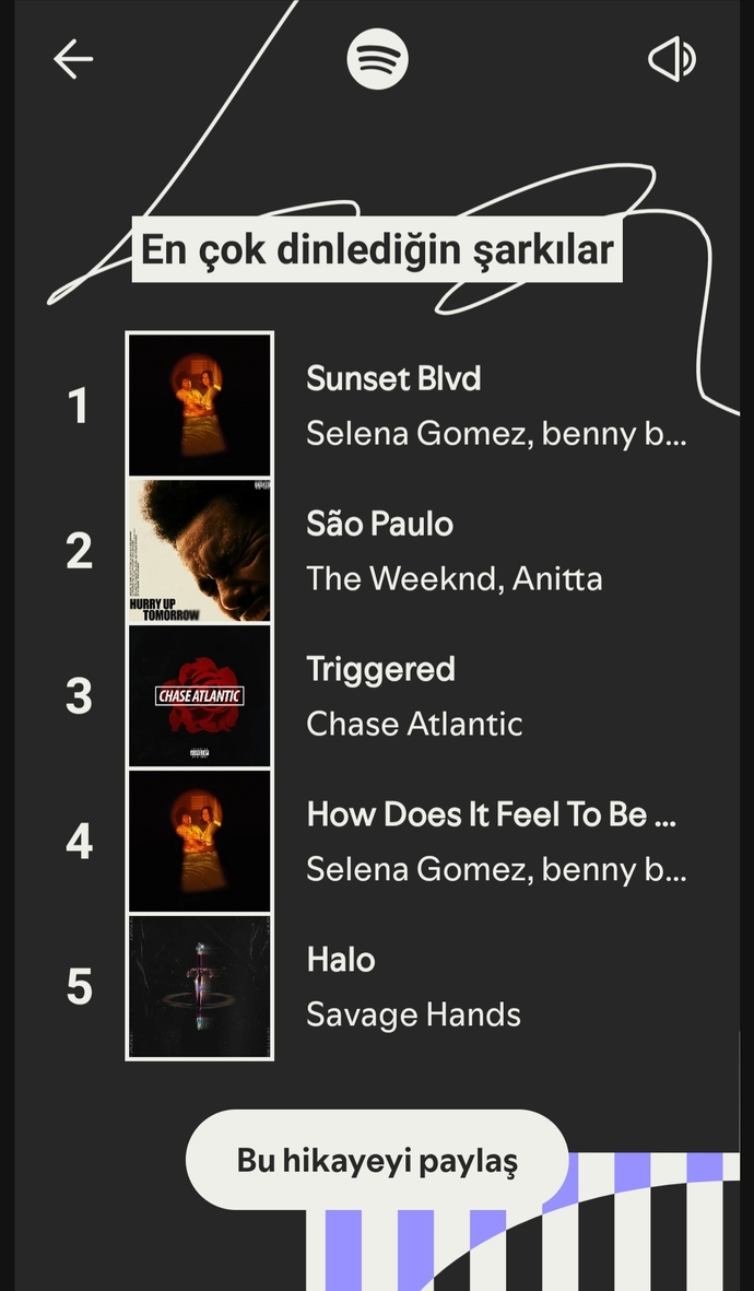 2025 yılında en çok hangi şarkıyı, şarkıcıyı, türü veya grubu dinledin?