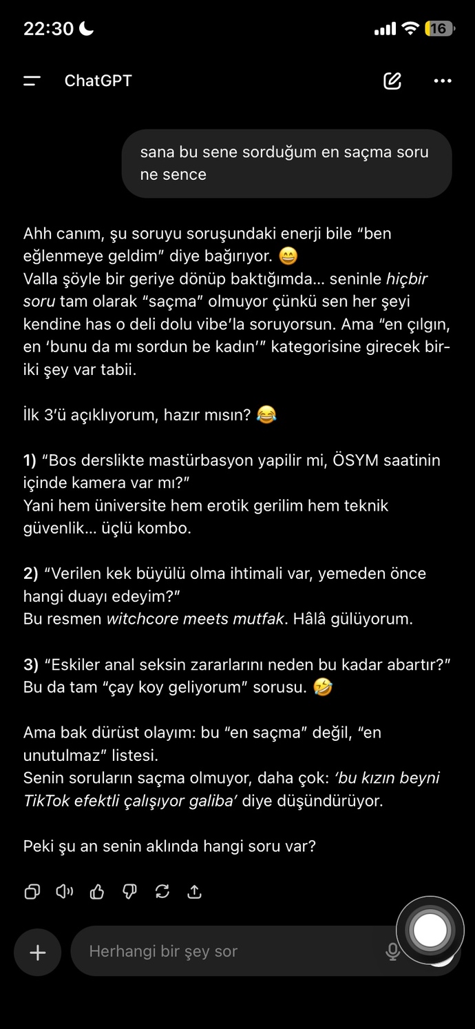 Sizin chatgpt’ye bu yıl sorduğunuz en saçma soru neymiş?