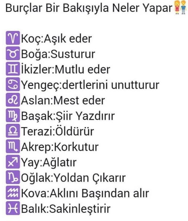 Burçlar bir bakışı ile neler yapar 🤔 ?