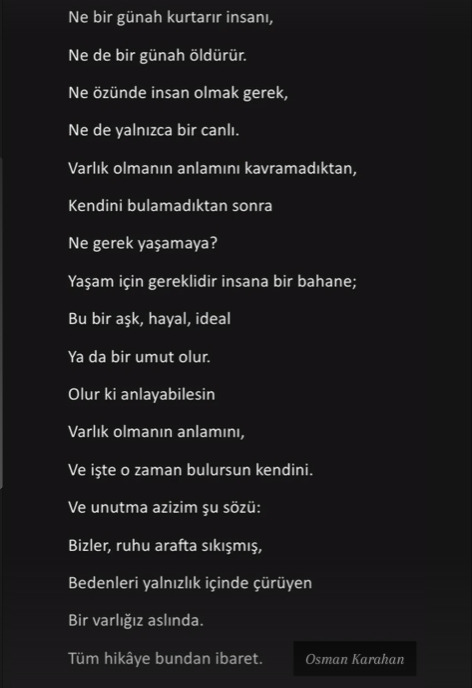 Günün son saatlerinde sizlere bir şiir bırakıyorum. Sizlerde ya kendinize özgü ya da sevdiğiniz bir şiiri paylaşın lütfen?