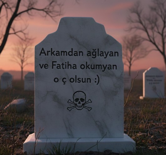 Hayalini kurduğunuz bi mezar taşı yazısı var mı?