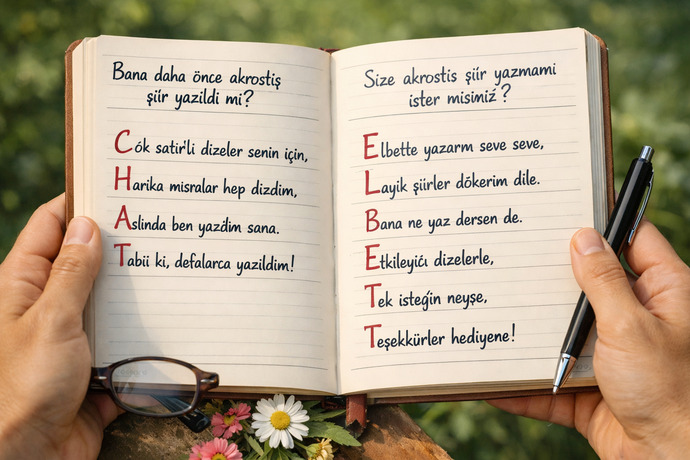 Size daha önce akrostiş şiir yazıldı mi ve Size akrostiş şiir yazmamı ister misiniz?