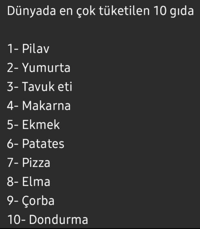 Dünyada en çok tüketilen 10 gıda, siz en cok hangisini tüketiyorsunuz?