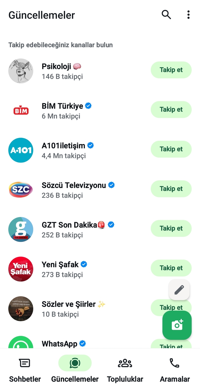 WhatsApp ta kanal takip ediyor musun?