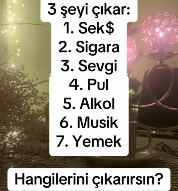 Hayatınızdan aşağıdaki maddelerden 3 tanesini çıkartmak zorunda olsaydınız hangilerini çıkartırdınız?
