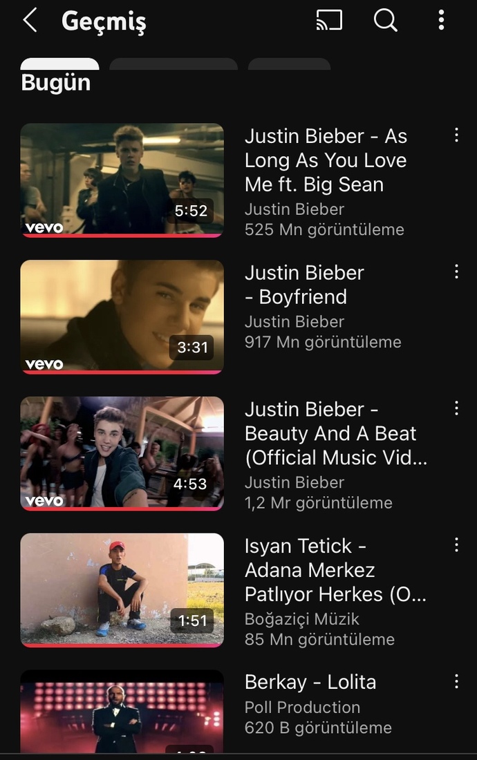İzlenme geçmişinizde neler var?