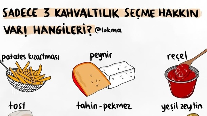 Sadece 3 Kahvaltılık seçme hakkın var hangilerini seçersiniz?