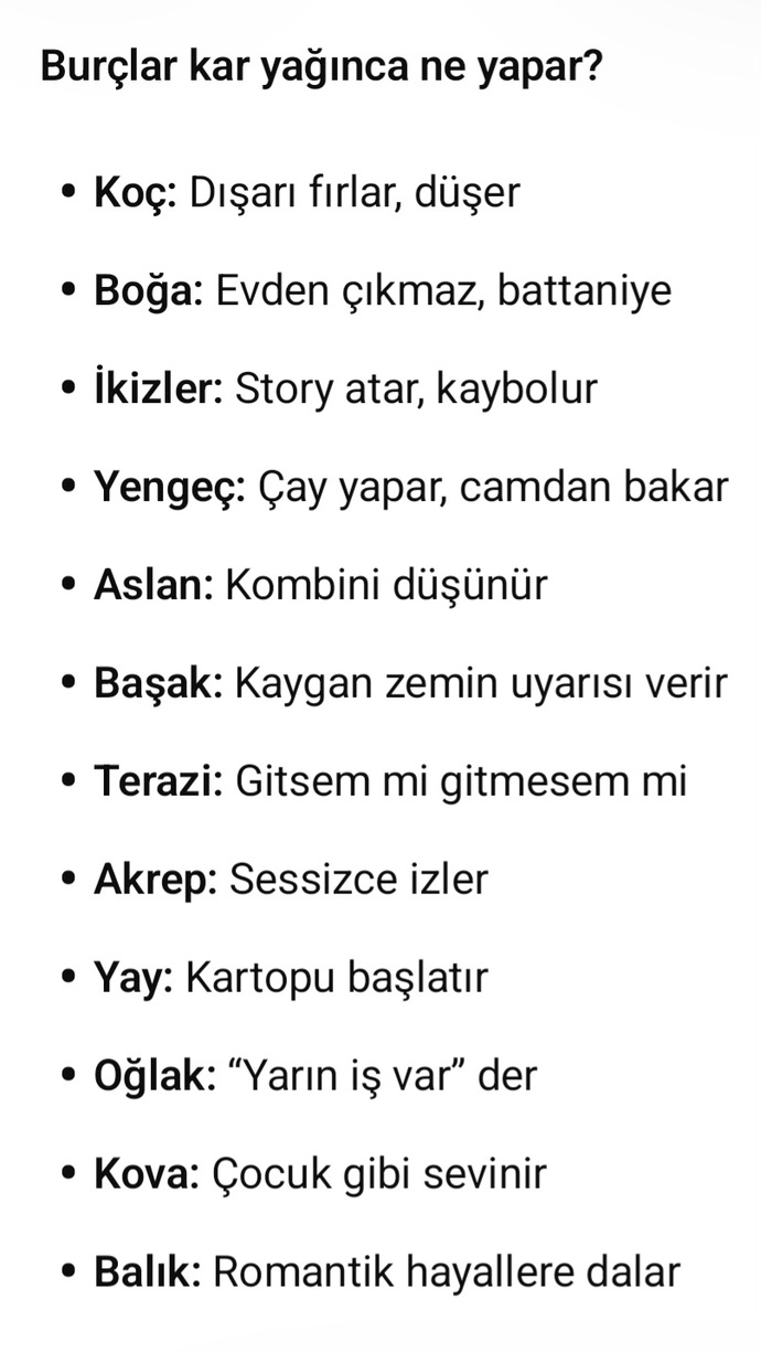 Kar yağınca burçlar ne yapar, hangi burç nasıl tepki verir 🙄?