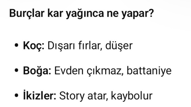 Kar yağınca burçlar ne yapar, hangi burç nasıl tepki verir 🙄?