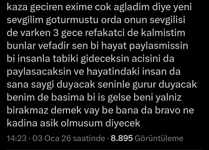 Eski sevgilisinin başına kötü bir şey geldiğinde buna üzülmesine sizce vefa mı denir? Başınıza gelse ne yapardınız?
