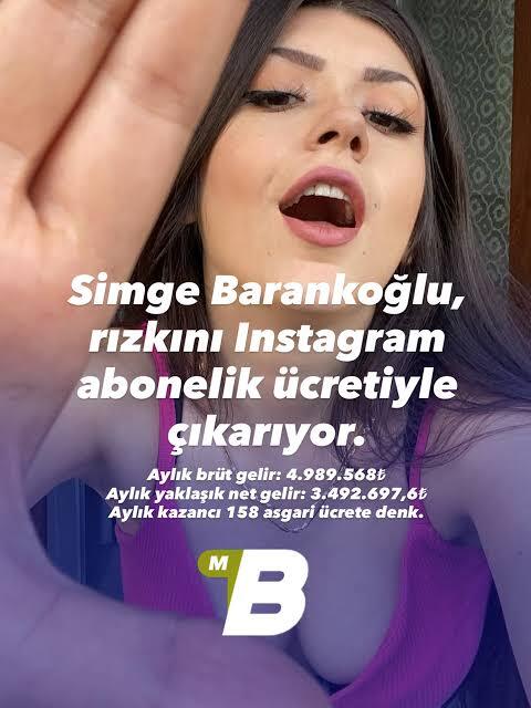 Simge Barankoğlunun aylık Instagram abonelik geliri 4 milyon 866 bin TL’ymiş. Neden millet bunlara abone olur ki?