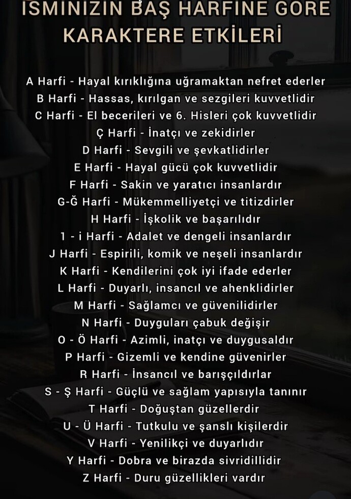 İsminizin baş harfine göre karaktere analizi nasılmış?