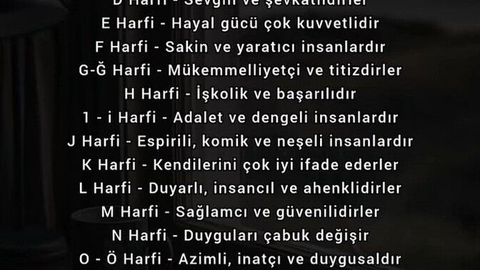 İsminizin baş harfine göre karaktere analizi nasılmış?