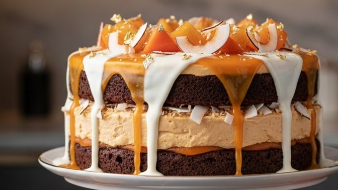 Cennet hurması ve hindistan cevizi soslu brownie yaş pasta yedin mi?