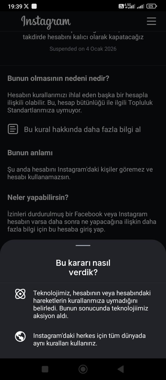 Instagram hesabım durduk yere kalıcı kapatıldı, nasıl geri alabilirim?