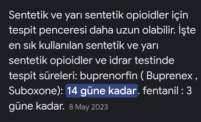 Tek seferlik suboxone kullandım, idrar ve kanda kaç günde çıkar temizlenir?