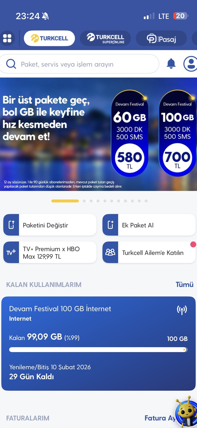 Tarifinizde kaç gb internet var?