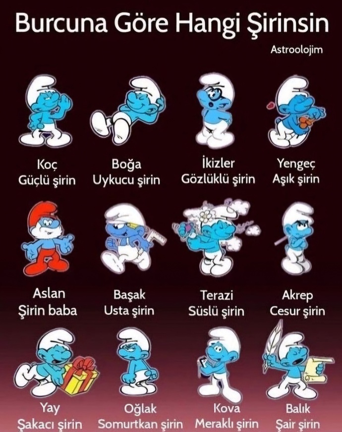 Burcuna göre hangi şirinler karakterisiniz?