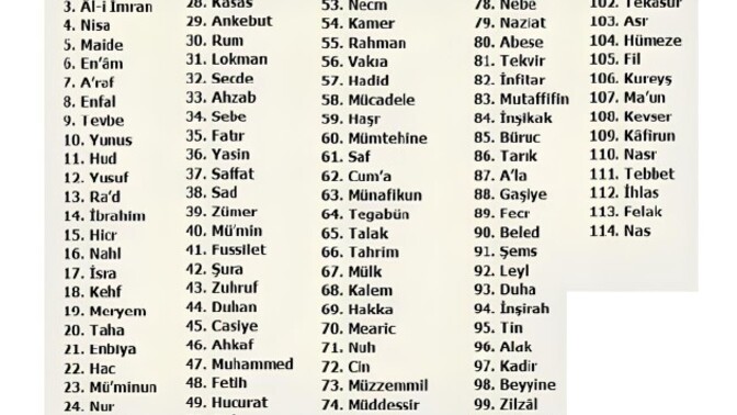 İyi düşün, lütfen. Toplamda kaç sureyi ezbere bilirsin?