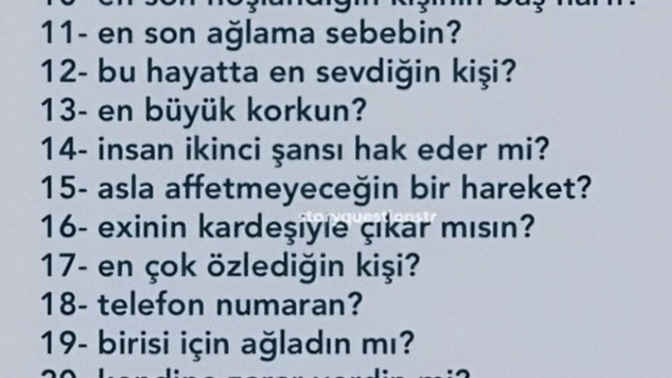 Sıra bende😂 Bana görseldeki sorulardan hangilerini sormak istersiniz?