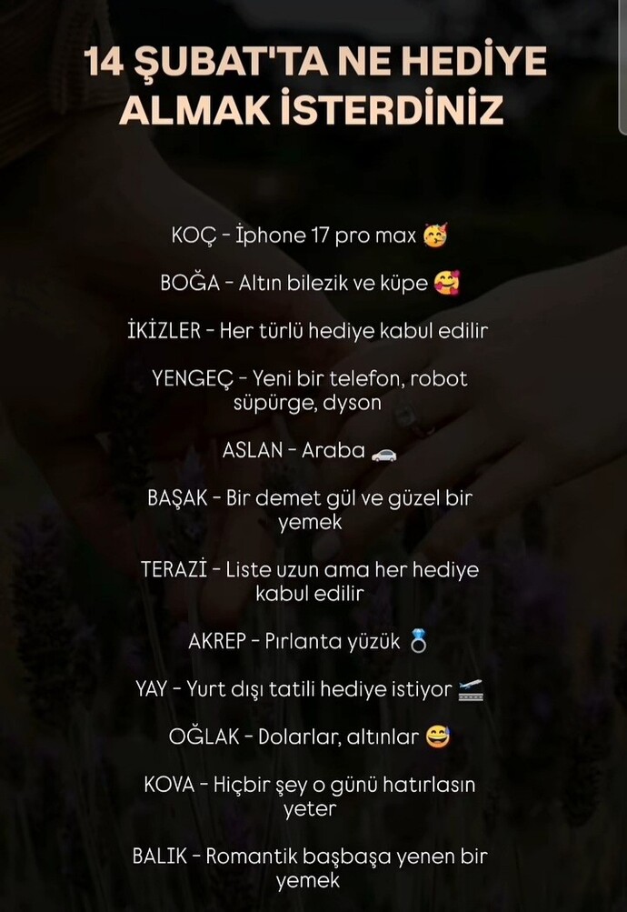 14  Şubat  ta ne hediye istersiniz?
