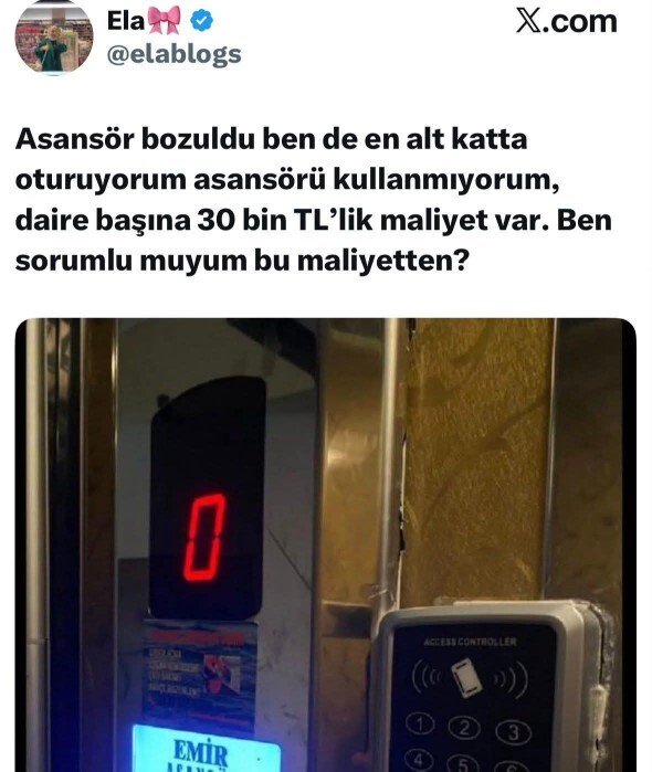 Giriş katta oturan kişi asansör giderlerinden sorumlumudur?