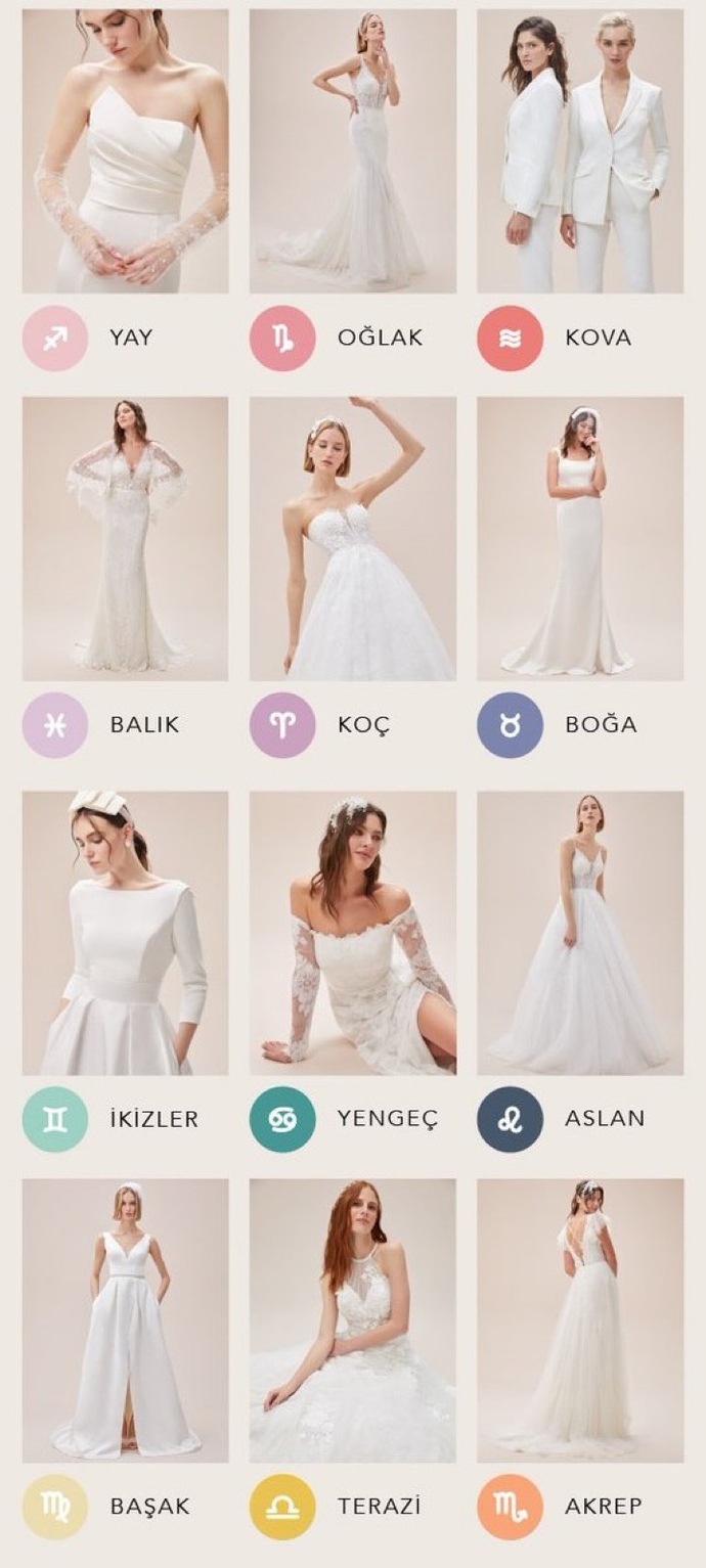 Burçlara göre gelinlik modelleri.. Siz ne düşünüyorsunuz?