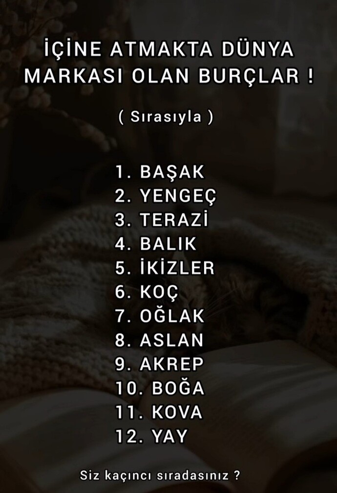 Burçlarda içinize atma sıralaması nasılmış?