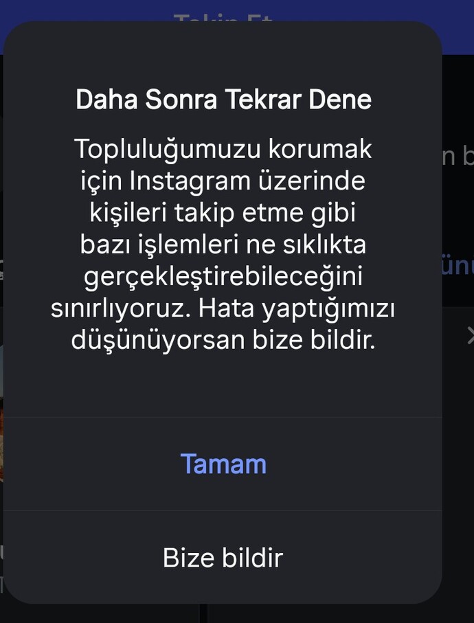 Instagram hesabımda kimseye istek atamıyorum?