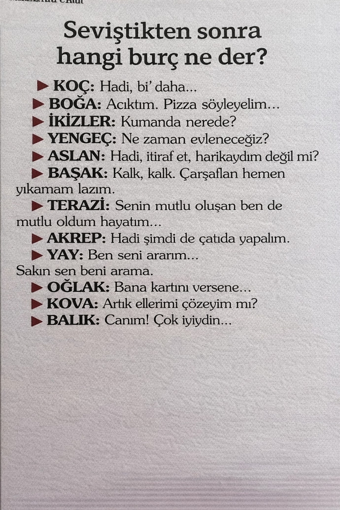 Burcunuza göre seviştikten sonra ne söylersiniz?