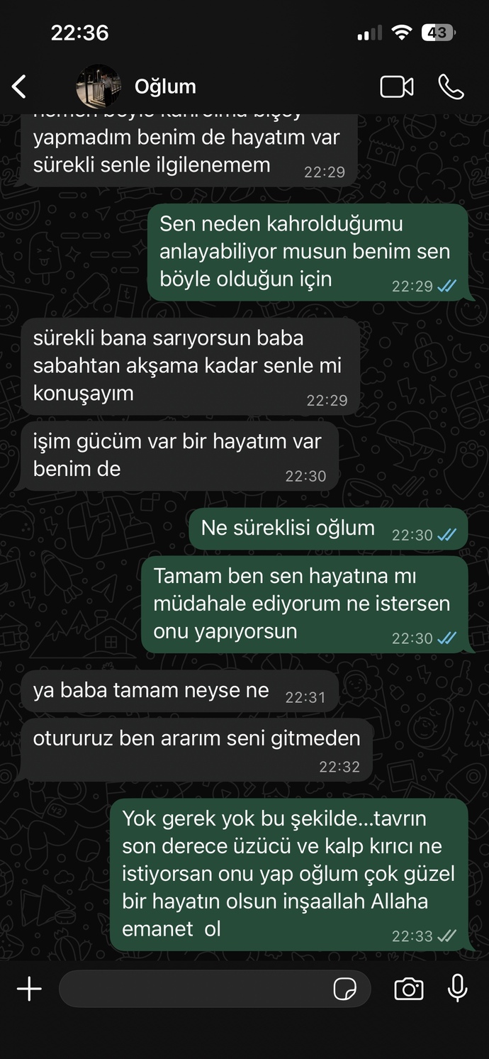 Bu mesajlardan sonra engelledim oğlumu siz ne düşünüyorsunuz?