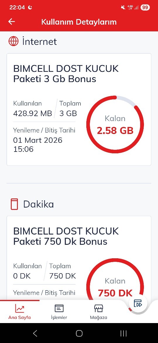 Kaç GB internetiniz var?