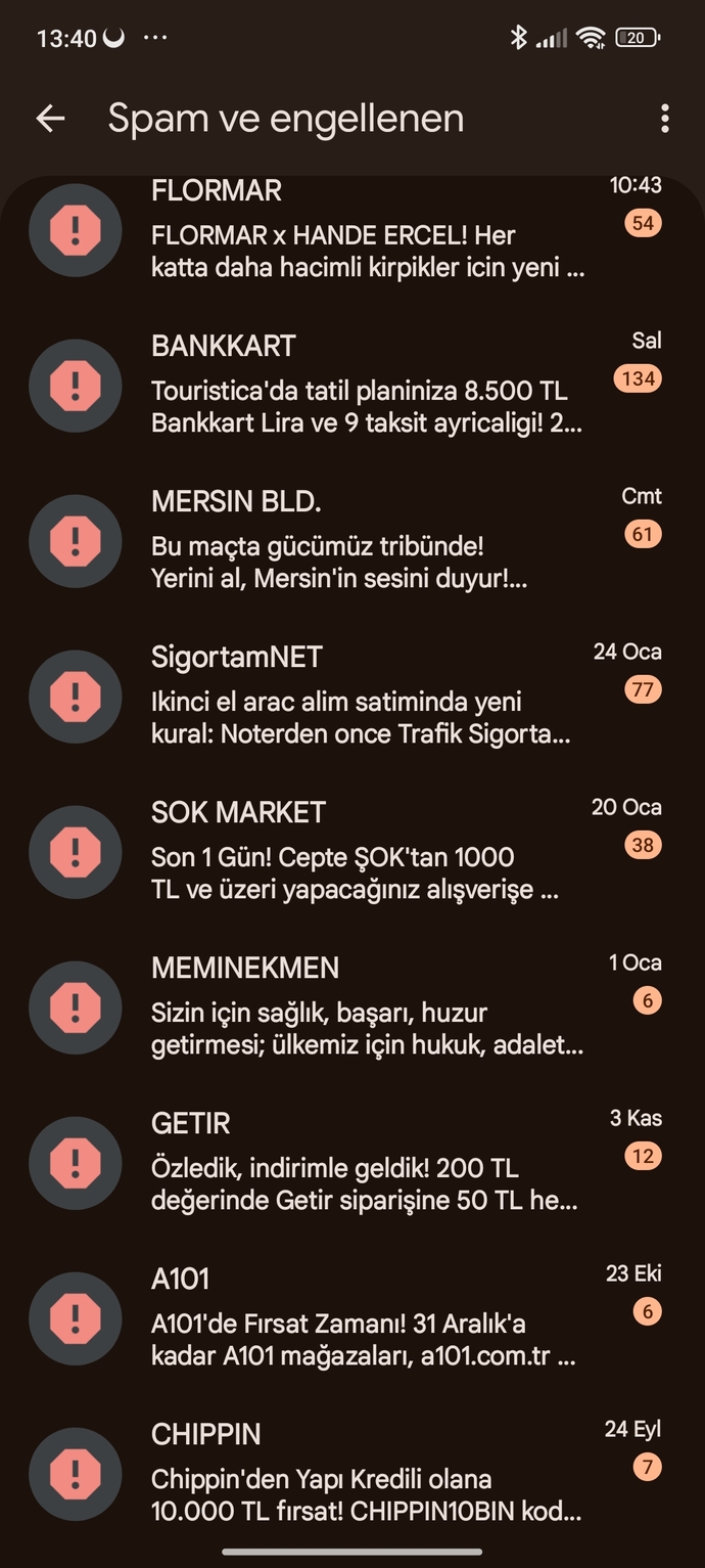 Telefonda spam ve engellenen mesajları ne sıklıkla kontrol ediyorsunuz?