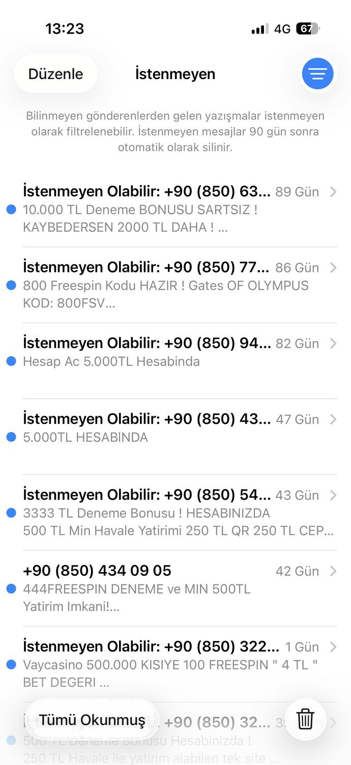 Telefonda spam ve engellenen mesajları ne sıklıkla kontrol ediyorsunuz?