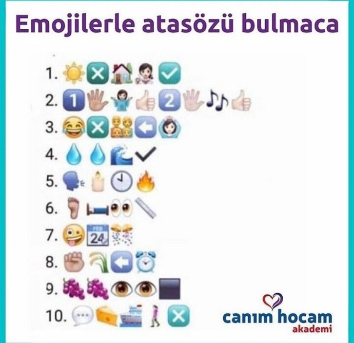 Emojilerle atasözü bulmaca sen kaç numarayı bulabildin?