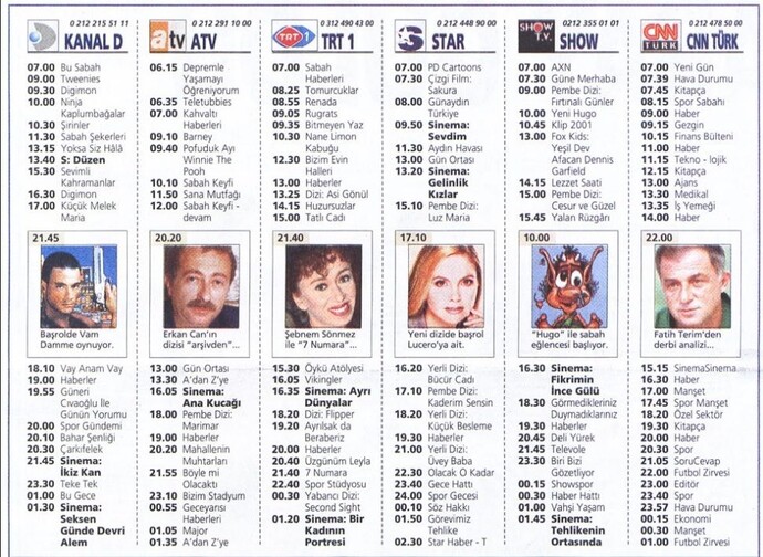 2001 yılı TV yayın akışı ektedir. 📺Sizi geçmişe götüren hangi program oldu?