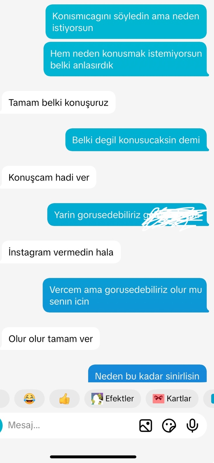 Sevgiliydik sonra ayrılmıştık sonra yeniden konuşmaya başladık. bende bugün onu denedim başka hesaptan ve çok soğudum haksız mıyım?