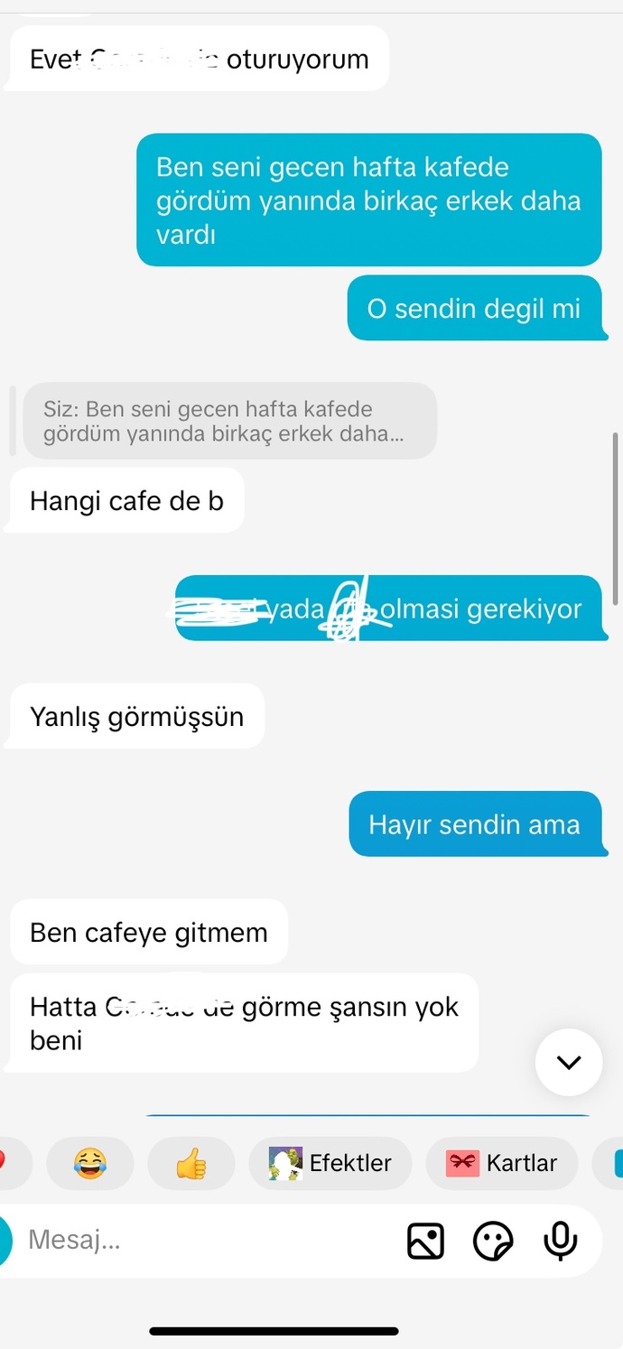 Sevgiliydik sonra ayrılmıştık sonra yeniden konuşmaya başladık. bende bugün onu denedim başka hesaptan ve çok soğudum haksız mıyım?
