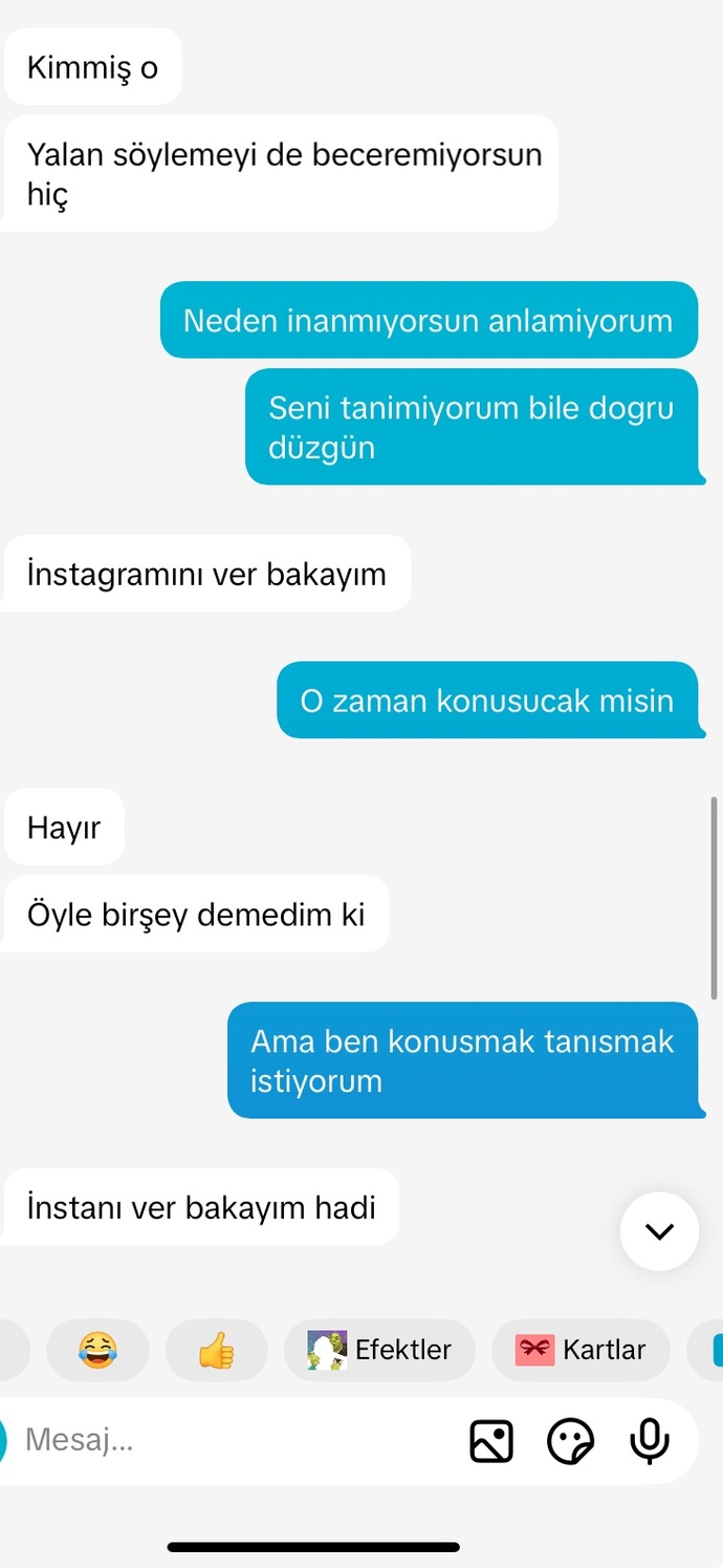 Sevgiliydik sonra ayrılmıştık sonra yeniden konuşmaya başladık. bende bugün onu denedim başka hesaptan ve çok soğudum haksız mıyım?