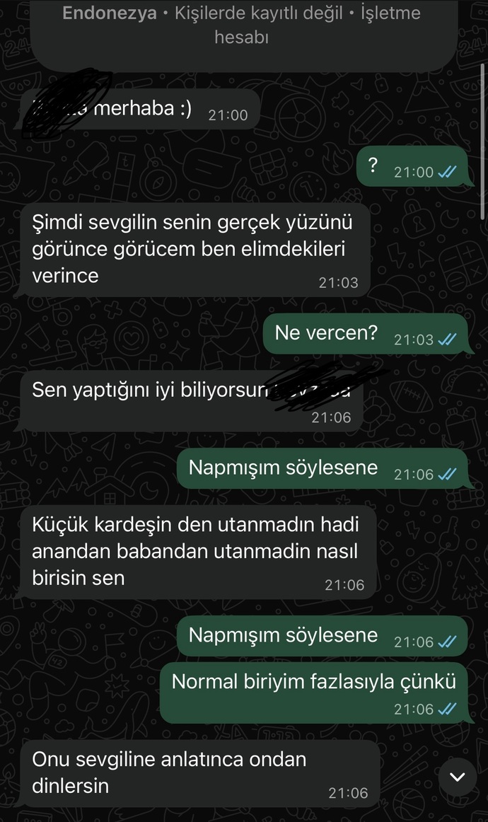 Tehdit ediliyorum ve engelledim okur musunuz ekran görüntüleri?