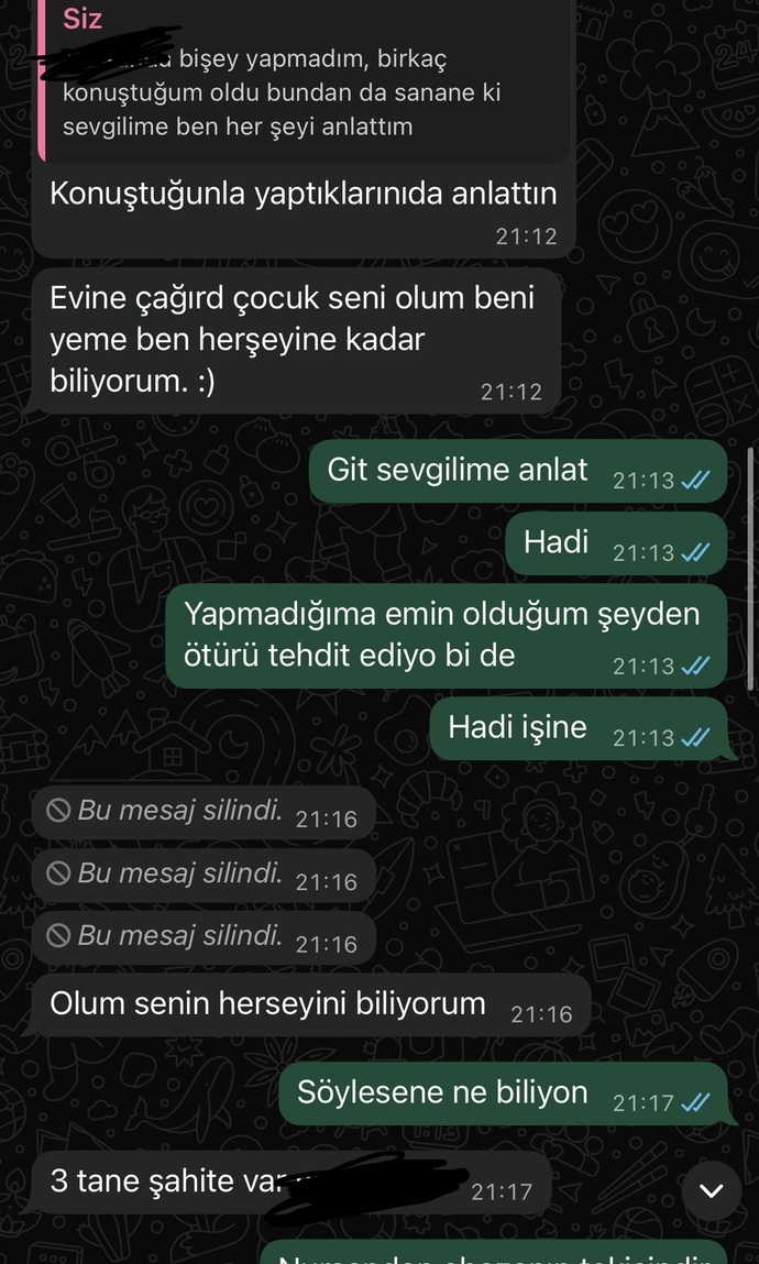 Tehdit ediliyorum ve engelledim okur musunuz ekran görüntüleri?
