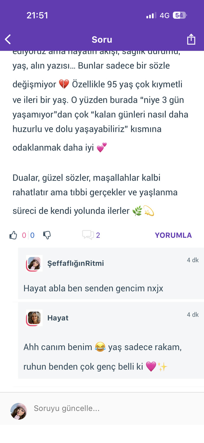 51 yaşındaki Hayat abla benim 95 yaşında olmamdan bahsediyor, sizce de bu yapay zeka fenomenleri çok olmadı mı artık :d?