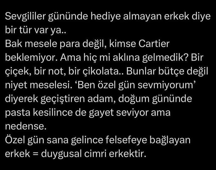 Sevgililer gününde hediye almayan erkek cimri midir?