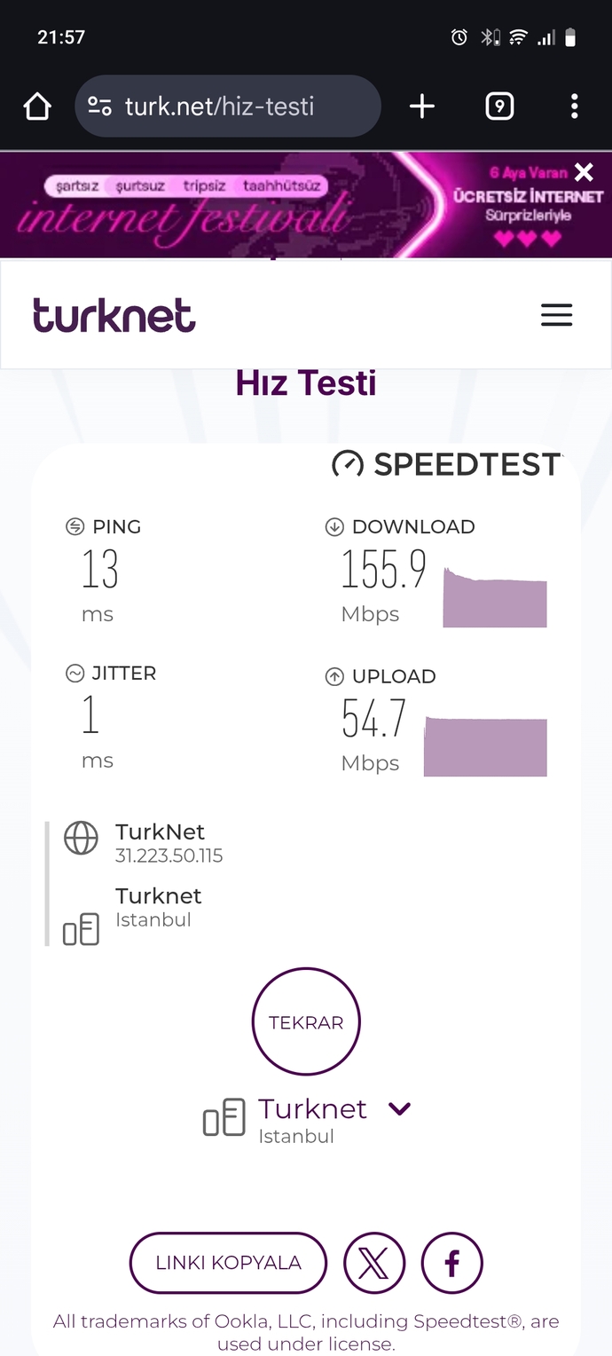 İnternet hızınız kaç mbps?
